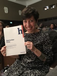 Irene Caselli after receiving the Hostwriter Story Prize at the Outriders Summit in Warsaw